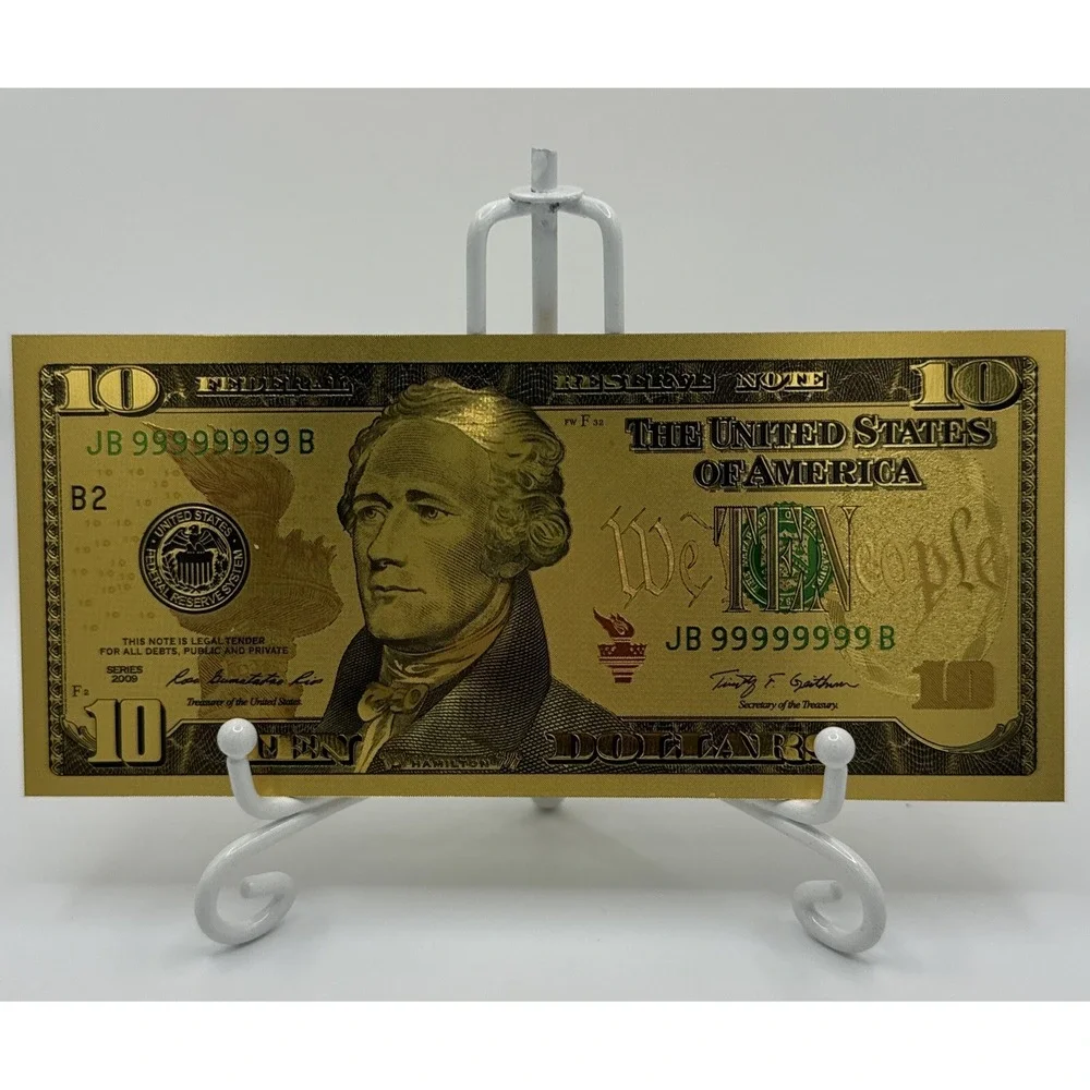 $10 Ten Dollar Hamilton Bill Gold Banknote - Novelty Collectable Only